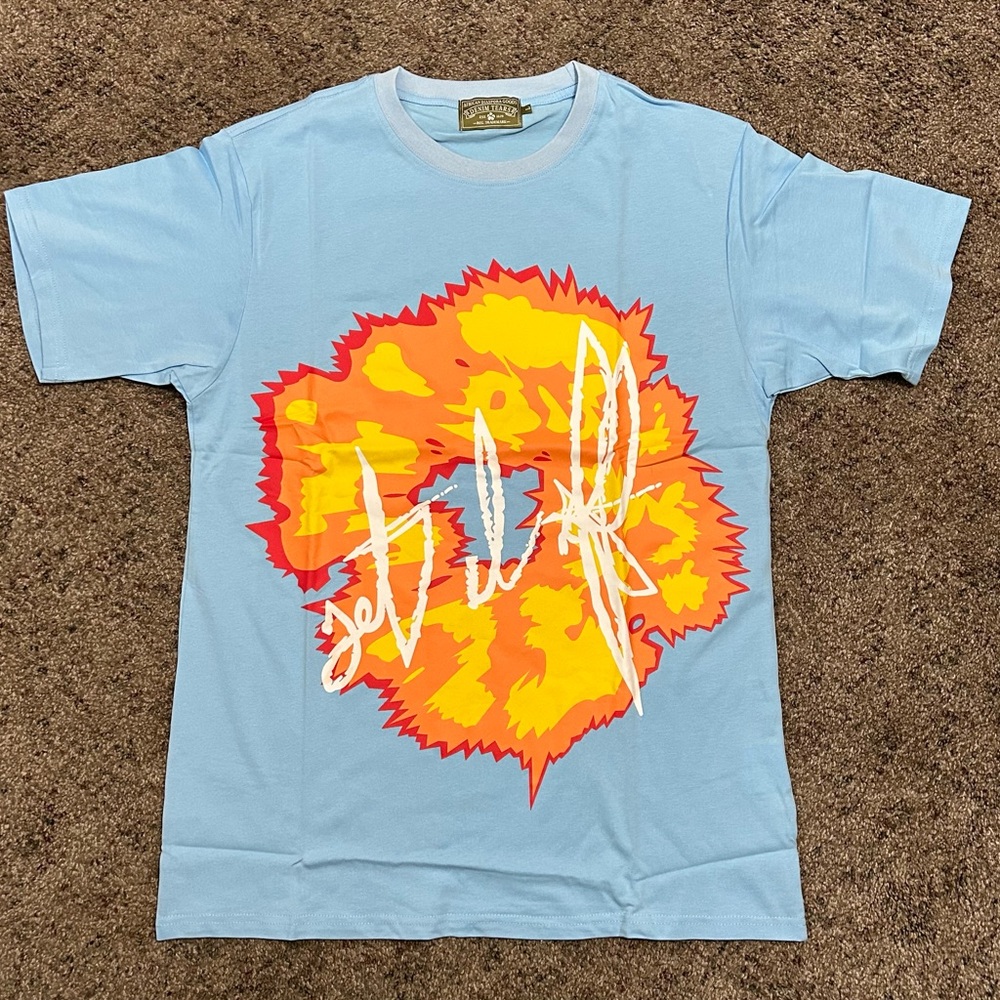 Denim Tears x Offset Graphic Blue T-Shirt with Orange and Yellow Design